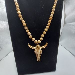 Rustic Bohemian Natural Stone 20" Necklace & Skull. GC - Very Attractive&Current